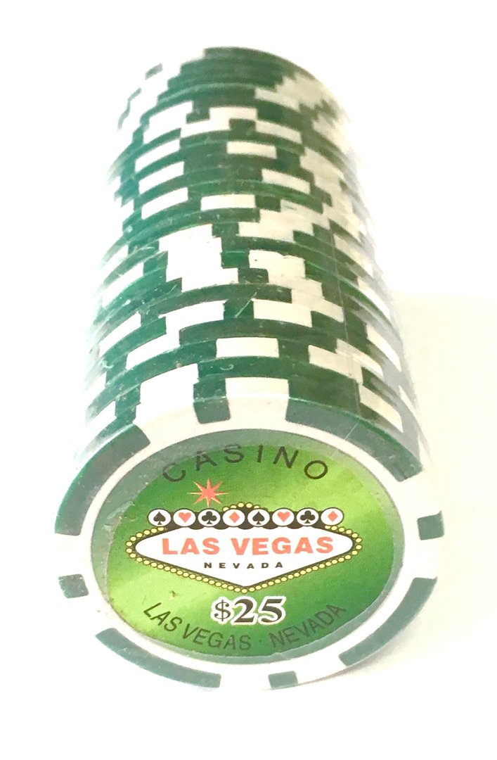 NEW 125 Chips Total 5 Rolls of 25 LAS VEGAS Casino Green Clay Poker Chips 